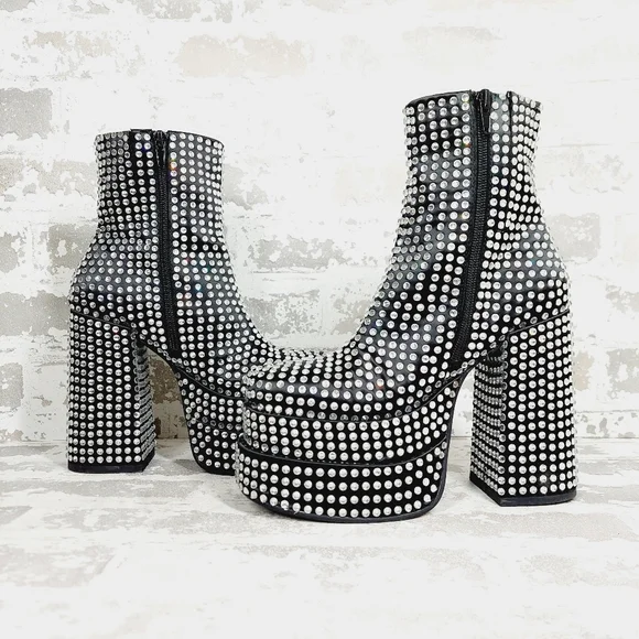 New Steve Madden Black Cobra Rhinestones Ankle Platform Boots C70 - Picture 5 of 11